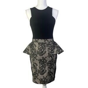 Bebe Black Lace Peplum Whimsigoth Dress Tapestry Sleeveless Party Cocktail Small
